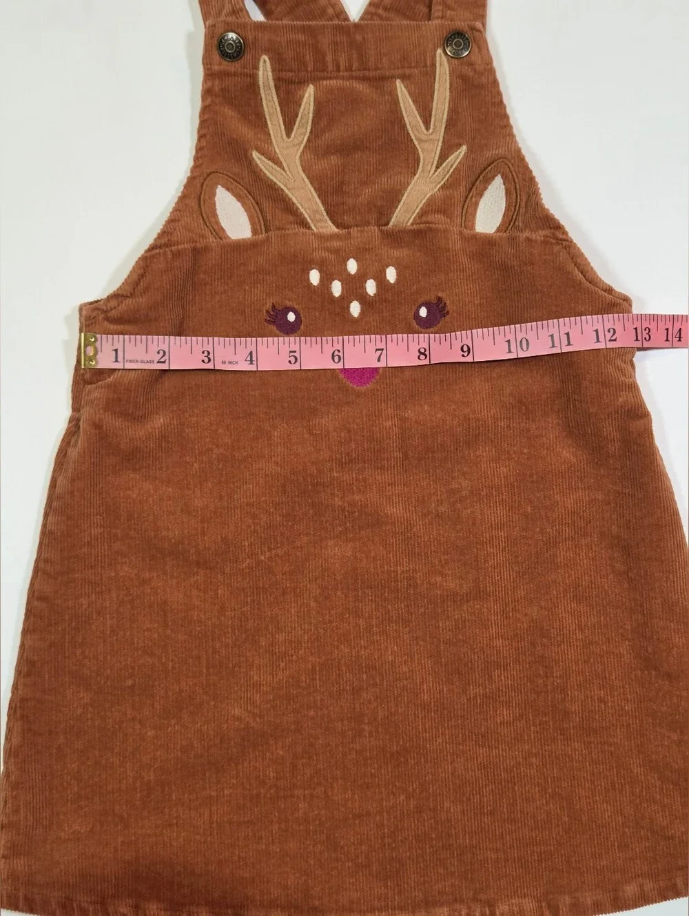 Gymboree Girls 6 Tan Corduroy Overall Dress Embroidered Deer Jumper Fall Autumn